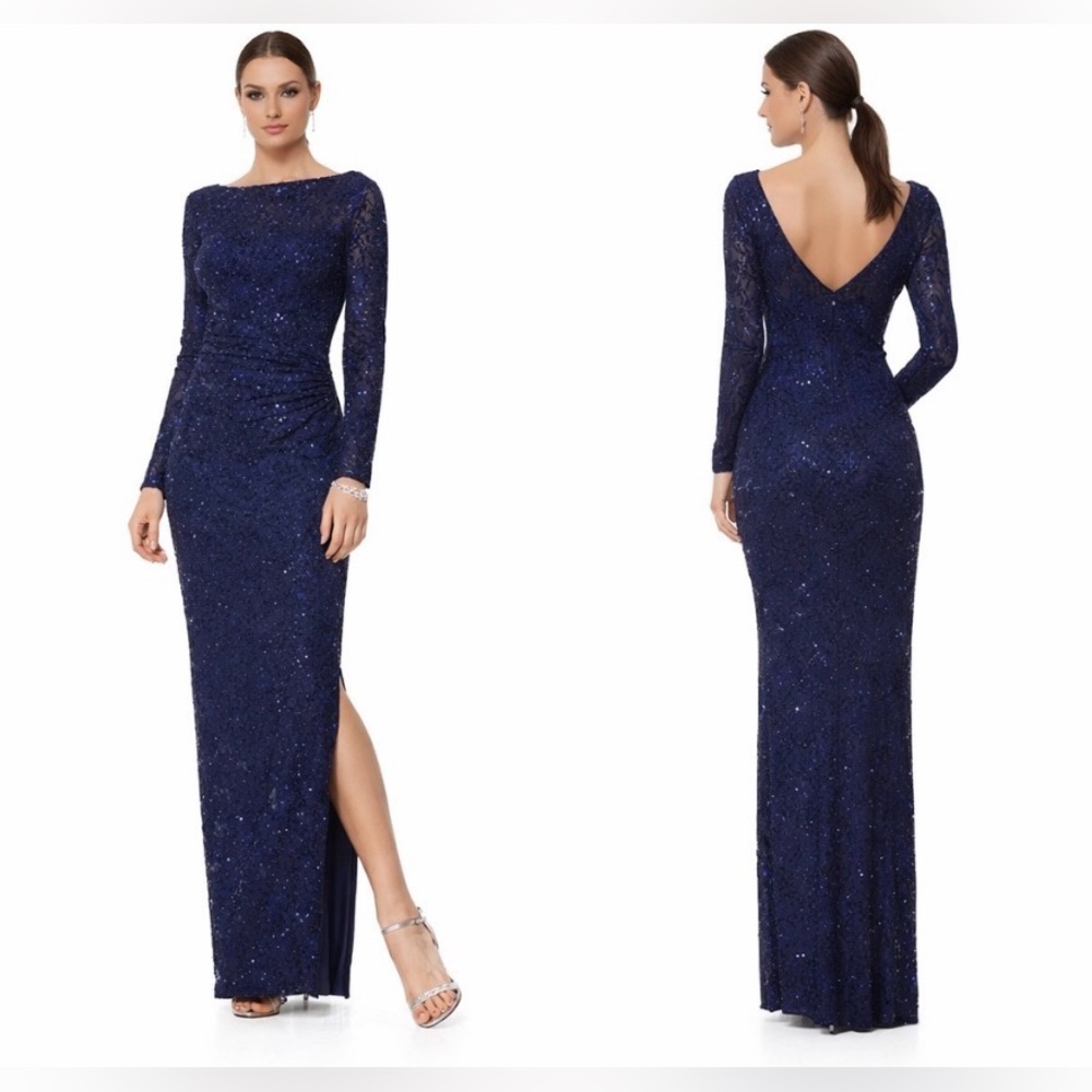 Ralph Lauren Formal Long Dress 10 Blue Sequin Wedding Party Cruise NEW $220